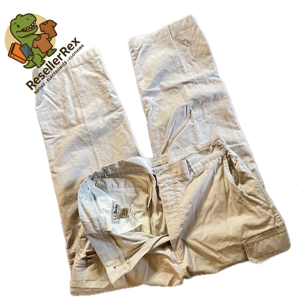 LL Bean Mens Comfort Waist Cargo Pants Khaki Size 35x29 Relaxed Fit Cotton
